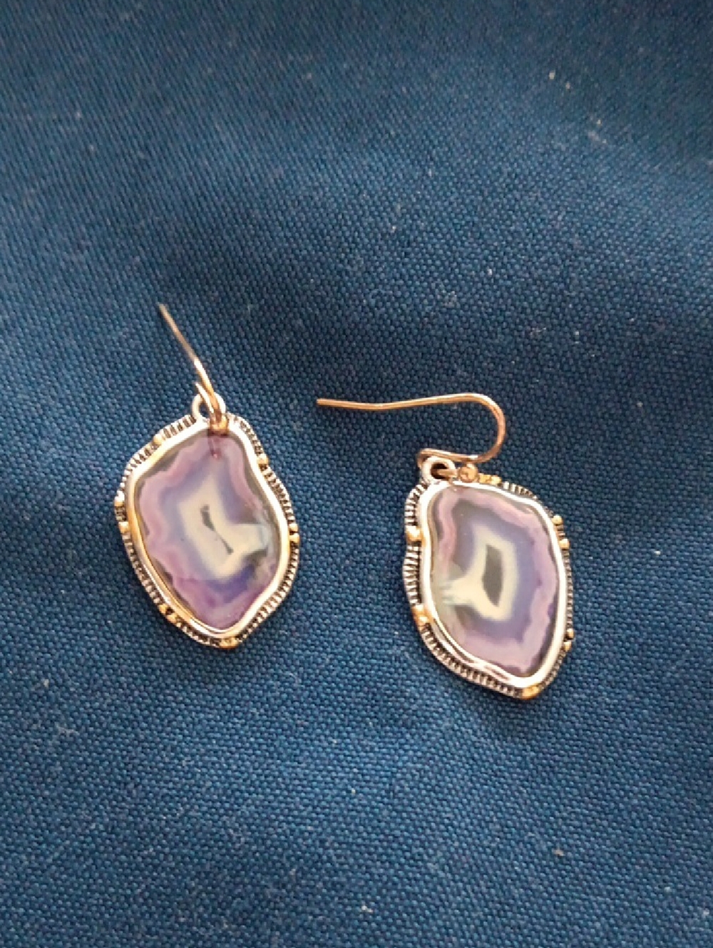 Purple Agate Slice Drop Earrings - Unbranded